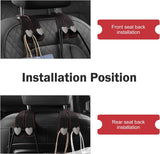 2 PCS Car Seat Headrest Hooks, Multifunctional Double Hanger & Phone Holder, Soft Suede Leather & Load-bearing Heart Shape Metal Hook, Back Seat Organizer for Most Cars (Black)