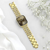 Gold Band Compatible with Apple Watch Bands for Women 40mm 42mm 38mm 41mm 44mm 45mm 46mm, Metal Double Chain Link Design Bracelet Replacement for iWatch Series 11 10 9 8 7 6 5 4 3 2 1(No Case)