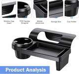 Car Window Storage Holder, Multi-function Cup Holder with Phone Slot & Storage Tray, ABS Anti-scratch Insert Extra Hanging Mount, Interior Organizer for Most Vehicles (Black)