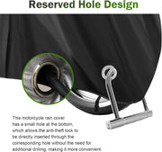 Motorcycle Cover, Waterproof Sun-proof Cloth for All Seasons, Windproof Anti-scratch Shield with Lock‑hole & Buckle Strap, Full Coverage Outdoor Cover for Motorcycle E‑bike Scooter (Black)