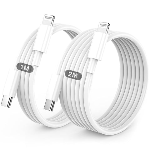 MFi Certified iPhone USB-C to Lightning Fast Charging Cable - 1M + 2M Combo Pack - Apple Compatible Charger Cord for iPhone 14/13/12/11 - White In Australia - Darrahopens