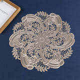 Embroidered Heat Insulation Placemat 6-Pack - Hollow Round PVC Table Mat with Lace Design - Anti-Slip Oil Proof Dining Mat for Kitchen Restaurant - Gold 39cm In Australia - Darrahopens