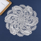 Embroidered Heat Insulation Placemat 6-Pack - Hollow Round PVC Table Mat with Lace Design - Anti-Slip Oil Proof Dining Mat for Kitchen Restaurant - Silver 39cm