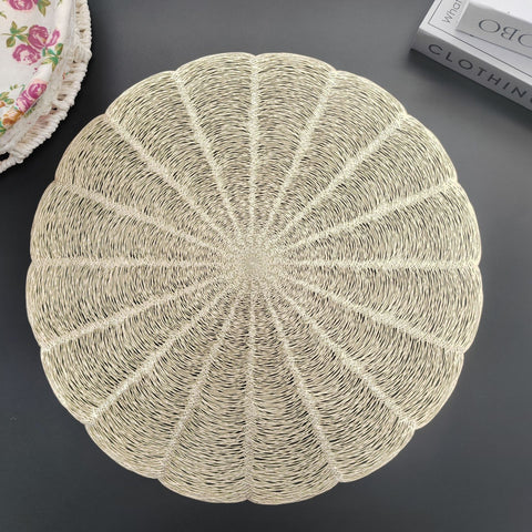 Embroidered Heat Insulation Placemat 6-Pack - Hollow Round PVC Table Mat with Lace Design - Anti-Slip Oil Proof Dining Mat for Kitchen Restaurant - Gold 38cm In Australia - Darrahopens