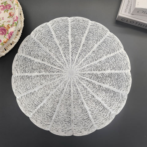 Embroidered Heat Insulation Placemat 6-Pack - Hollow Round PVC Table Mat with Lace Design - Anti-Slip Oil Proof Dining Mat for Kitchen Restaurant - Silver 38cm In Australia - Darrahopens