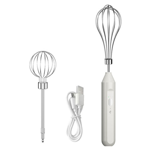 Wireless Electric Egg Beater - USB Rechargeable Handheld Mixer for Baking Whisking Frothing - 304 Stainless Steel Portable Kitchen Tool - White 3 Speeds