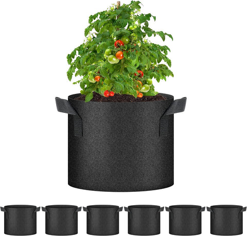 HealSmart 6-Pack 5 Gallon Nonwoven Grow Bags - Aeration Fabric Pots with Handles for Garden Fruits Vegetables Flowers - Black In Australia - Darrahopens