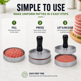 Aluminum Wooden Handle Hamburger Press - 170g Meat Patty Maker with Non-Stick Surface - Burger Press for Kitchen BBQ - Red Wood Handle Matte