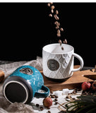 Copper Plate Embossed Ceramic Coffee Mug - Large 500ml Tea Cup with Lid Spoon Gift Box - Retro Bronze Decoration Water Cup - Peacock White In Australia - Darrahopens