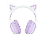 Cat Ear Bluetooth Gaming Headphones Wireless Foldable Music Headset with LED Light Detachable Microphone 3.5mm Cable Purple
