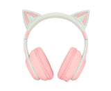 Cat Ear Bluetooth Gaming Headphones Wireless Foldable Music Headset with LED Light Detachable Microphone 3.5mm Cable Pink
