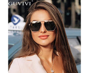 Retro Oversized Square Polarized Sunglasses for Women Men Vintage Double Bridge Shades UV400 Classic Large Metal Sun Glasses