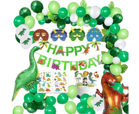 Dinosaur birthday Decoration set, happy birthday garland and large dinosaur foil balloons with cake topper