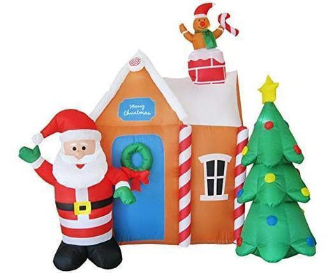 Inflatable Santa and Christmas Tree, Outdoor Inflatable Christmas Decorations with Built-in Color Changing Lights