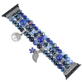 Fashion Iwatch Blue Crystal Beaded Bracelet Watchband Strap With Life Tree And Leaf Pendant For Apple Watch Series 7 45mm / 4/5/6/se 44mm / 1/2/3 42mm