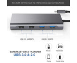 Type-c Docking Station 11 In One with Hdmi Network Card Multi-in-one Converter Usb Hub Expansion Dock for MacBook - Grey