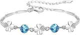 Silver Bracelet for Women,Four-Leaf Clover Bracelet Shiny Crystal Diamond Adjustable Bracelet Mother's Day Jewelry Gift Birthday Christmas Gifts for Women