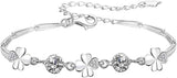 Silver Bracelet for Women,Four-Leaf Clover Bracelet Shiny Crystal Diamond Adjustable Bracelet Mother's Day Jewelry Gift Birthday Christmas Gifts for Women