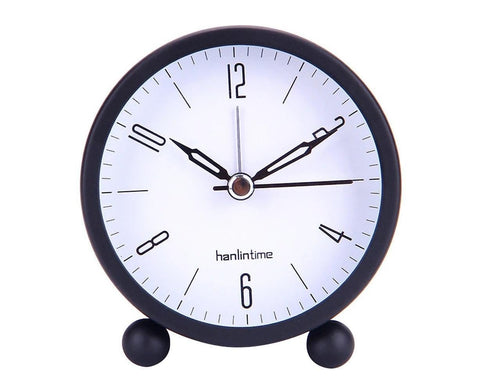 4inch Metal Round Alarm Clock Quiet Desktop Bedroom Battery Operated Timepiece - Black