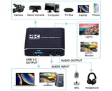 4K HDMI-compatible USB2.0 Video Capture Card Game Live Streaming Recording Box Adapter - Black