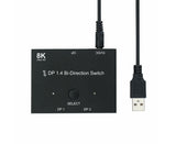 8K DP 1 In 2 Out Displayport Splitter Switch for HDTV Graphics Card Computer - Black