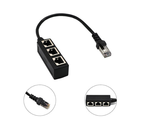 Ethernet Network RJ45 1 Male to 3 Female Connector Splitter Converter Cable - Black