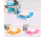 Kitchen Basin Sink Soap Dish Tray Water Draining Holder Suction Cup Bathroom Box-Pink