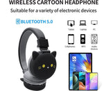 Cartoon Wireless Headphones - Stereo Sound - Cute Black Cat Headphones for babies