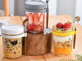 1pc 350ml Glass Oats Container with Lid & Spoon Salad Jar Cup White