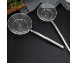Long Handle Round Stainless Steel Colander Oil Filter Fried Food Grid Strainer-Silver 20