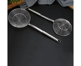 Long Handle Round Stainless Steel Colander Oil Filter Fried Food Grid Strainer-Silver 20