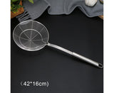 Long Handle Round Stainless Steel Colander Oil Filter Fried Food Grid Strainer-Silver 20