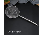 Long Handle Round Stainless Steel Colander Oil Filter Fried Food Grid Strainer-Silver 20