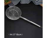 Long Handle Round Stainless Steel Colander Oil Filter Fried Food Grid Strainer-Silver 20