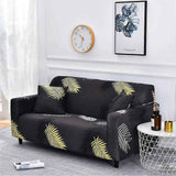 3 Seater Stretch Sofa Cover with Armrests Gold Leaf Print Design 185-230cm
