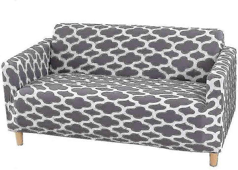 2 Seater Printed Stretch Sofa Cover Furniture Protector - Grey 145-185cm