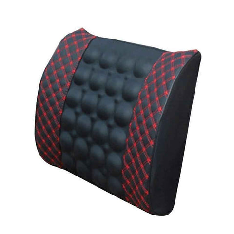 Electric Massage Lumbar Cushion - DC12V Waist Support Pad (Black & Red)