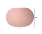 Table Mat Non-slip Wipeable Faux Leather Oval Shape Insulation Pad for Dining Room-Pink
