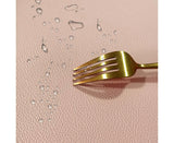 Table Mat Non-slip Wipeable Faux Leather Oval Shape Insulation Pad for Dining Room-Pink