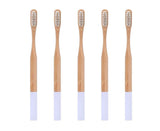 5Pcs Round Bamboo Handle Home Travel Adult Soft Bristles Dental Care Toothbrush-White