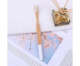5Pcs Round Bamboo Handle Home Travel Adult Soft Bristles Dental Care Toothbrush-White