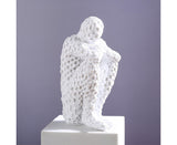Abstract Thinker Statue Waterproof Resin Artistic Inspiration Thinker Sculpture Patio Decor-White