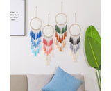 Round Handmade Wall Hanging Wind Chime Dream Catcher with Tassel Home Decor-Green Coffee*