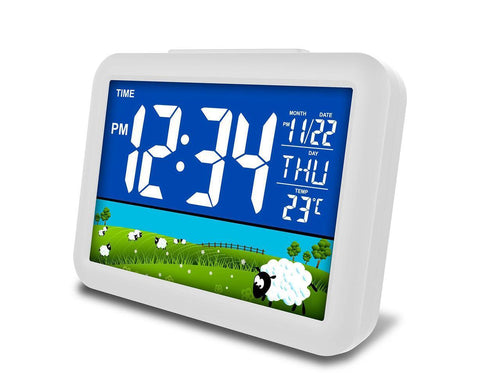 LCD Big Color Screen Home Office Temperature Display Monitor Digital Alarm Clock - Grassland Pattern