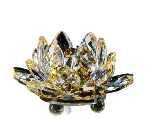 Artificial Crystal Lotus Buddhism Ornament Feng Shui Home Decor Collection Gift-Yellow