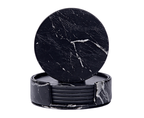 6Pcs Faux Leather Marble Coasters Cup Mat Pad Holder Placemat Dining Table Decor- B