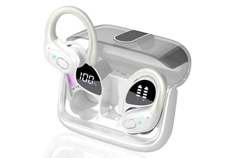 Wireless Bluetooth 5.4 Headphone Over Ear Bud IPX5 Waterproof Earphone for Sport Running - White