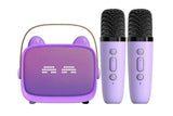Mini Karaoke Machine Toys Gifts Portable MP3 Player with 2 Wireless Microphone - Purple