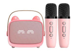 Mini Karaoke Machine Toys Gifts Portable MP3 Player with 2 Wireless Microphone - Pink