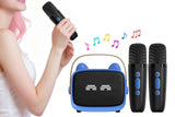 Mini Karaoke Machine Toys Gifts Portable MP3 Player with 2 Wireless Microphone - Pink